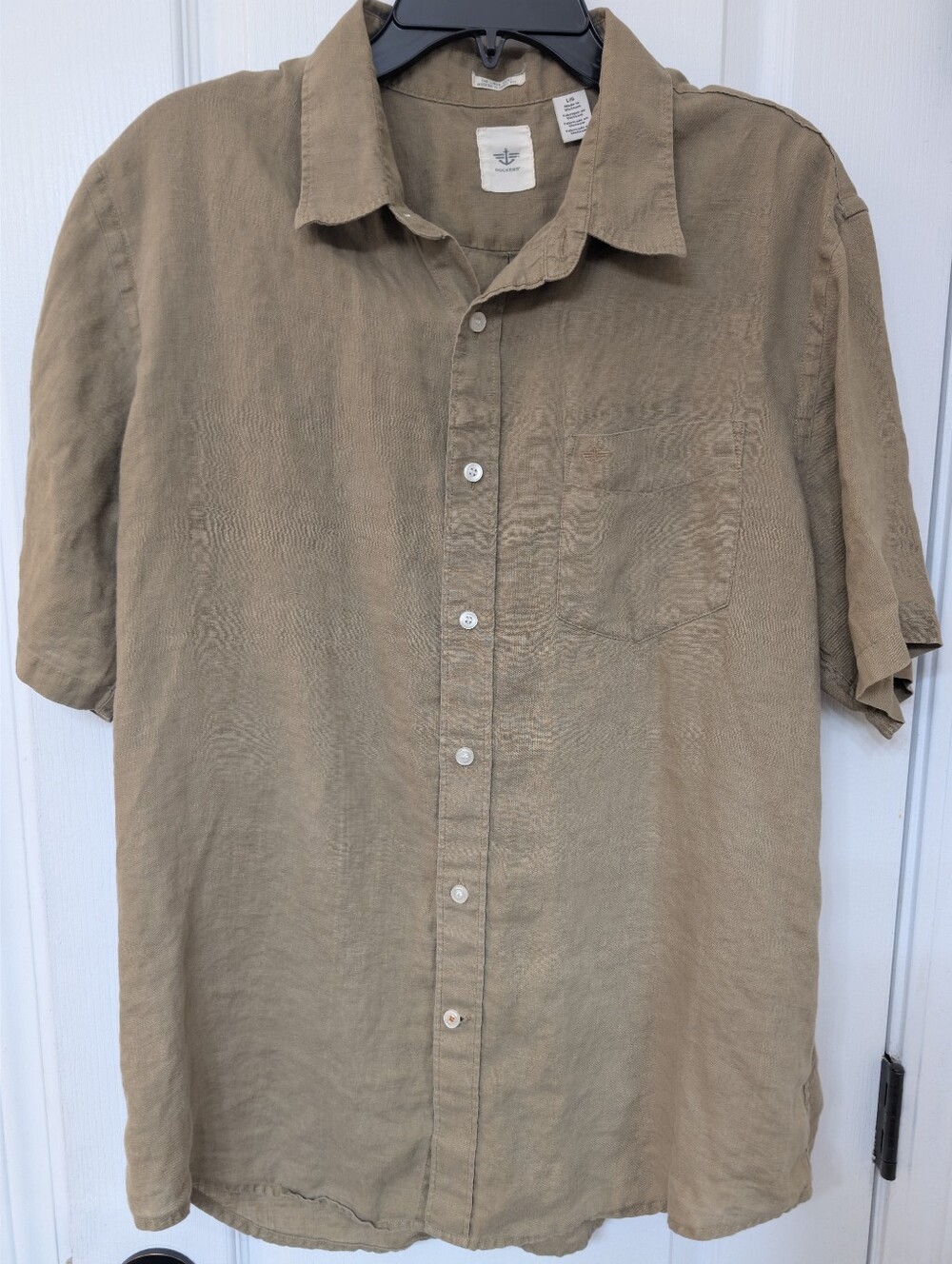 Dockers The Linen Shirt Short-Sleeve Button-Down Shirt in Khaki Brown You